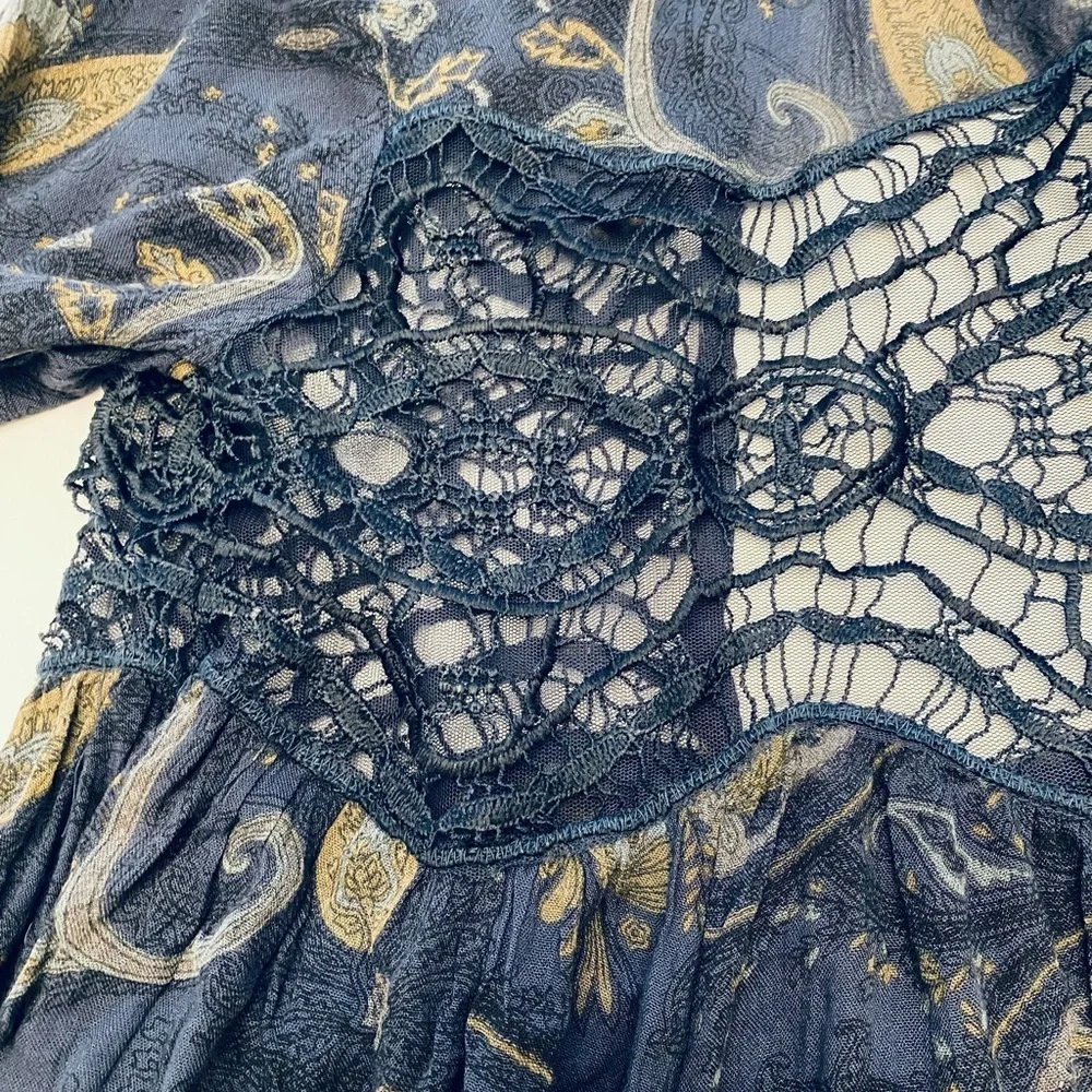 NWT Free People Midnight Blue and Gold Tunic Dress